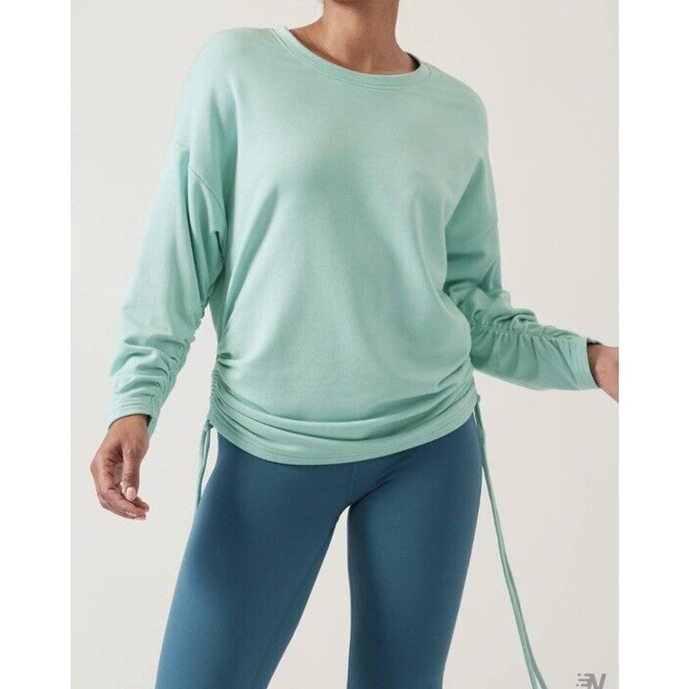 Athleta Lombard Ruched Sides Sweatshirt Mint Green XXS Pullover Top‎ NEW